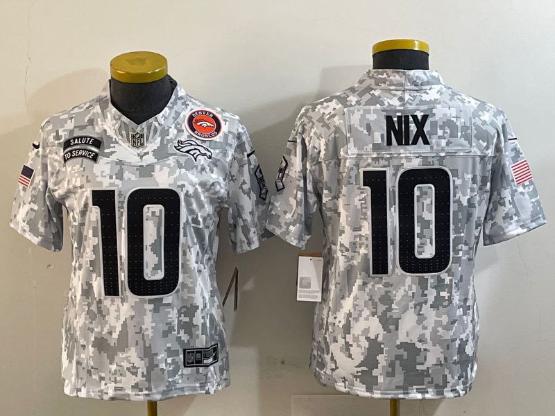 Women Denver Broncos 10 Nix Nike Arctic Camo 2024 Salute to Service Limited NFL Jersey style 1